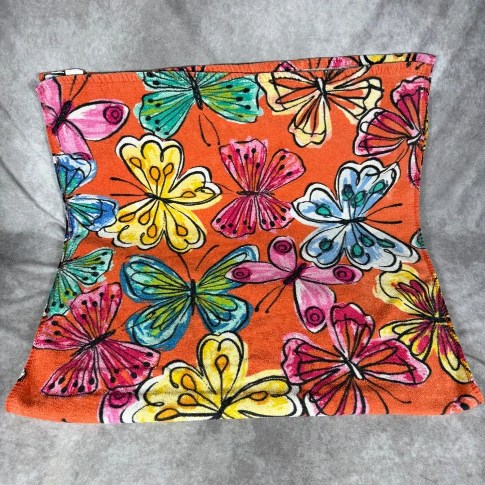 Mainstays Butterfly Beach Towel Orange Pink Blue 100% Cotton Retro Fairy 27